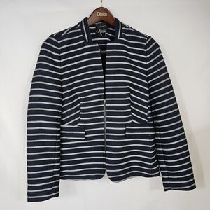 The Limited Womens Navy Stripe Collarless Blazer Sz L Half-Zip Office Business